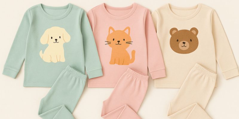 Bộ quần áo trẻ em cotton mềm cho bé 3–7 tuổi, in hình thú cưng đáng yêu như chó, mèo, gấu – chất liệu 100% cotton Hàn Quốc, màu pastel dịu nhẹ